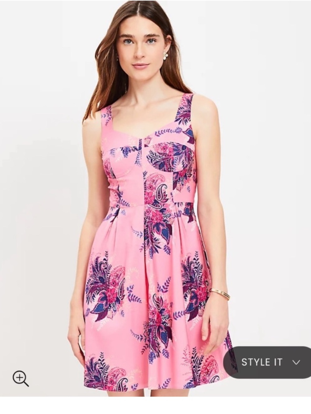 NWOT Loft Floral Paisley Corset Seamed Fit-and-Flare Dress